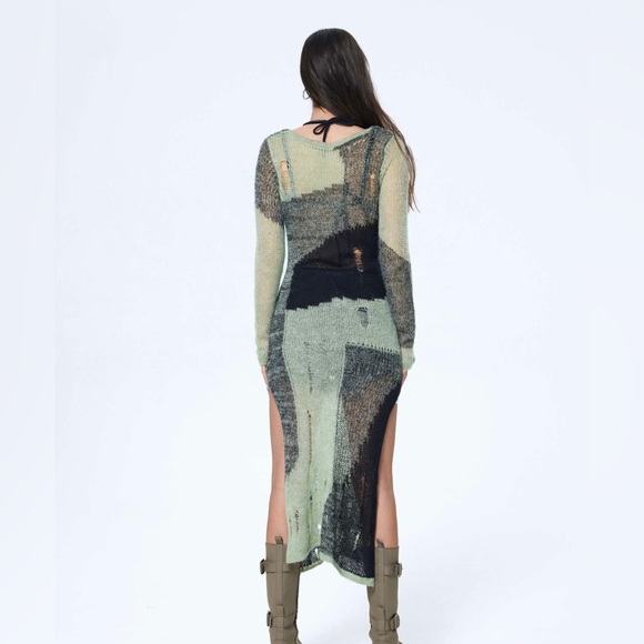 Patchwork Knit Ripped Midi Dress - Picture 2 of 7